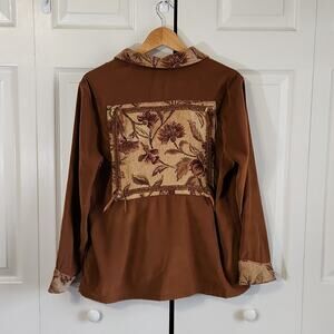 Susan Graver Womens Brown Faux Suede Jacket Size SM Tapestry Western Zip Cowgirl